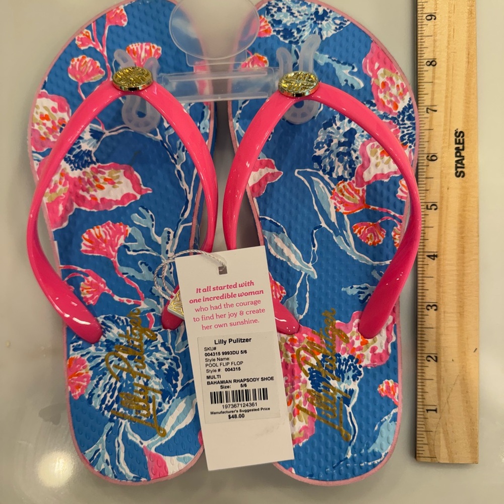 Lilly Pulitzer Blue and Pink Floral Sandals - Picture 1 of 2